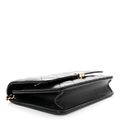 Chanel Lambskin Quilted Top Handle Wallet On Chain WOC Black 4 of 10