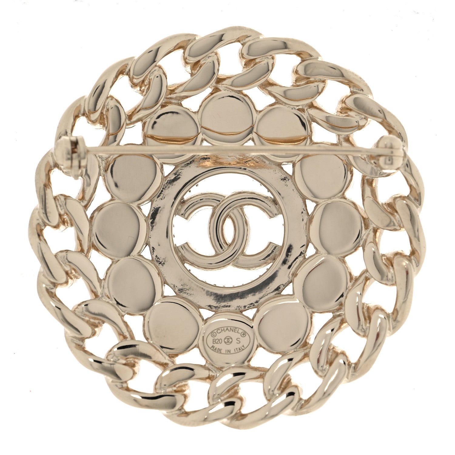 Chanel Crystal Chain Pearl Round CC Brooch Gold 3 of 4
