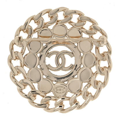 Chanel Crystal Chain Pearl Round CC Brooch Gold 3 of 4
