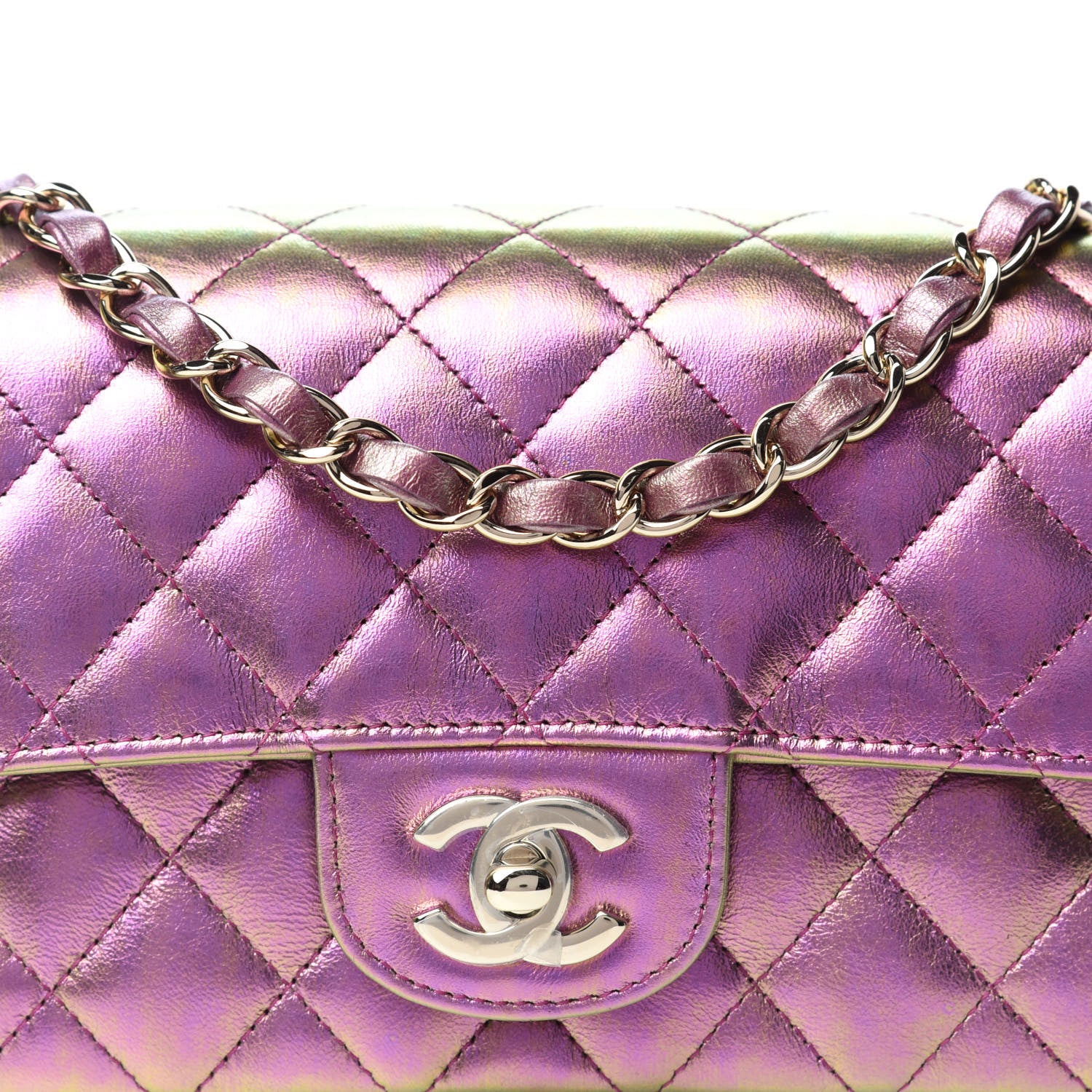 Chanel Iridescent Lambskin Quilted Mini Rectangular Flap Purple 10 of 11