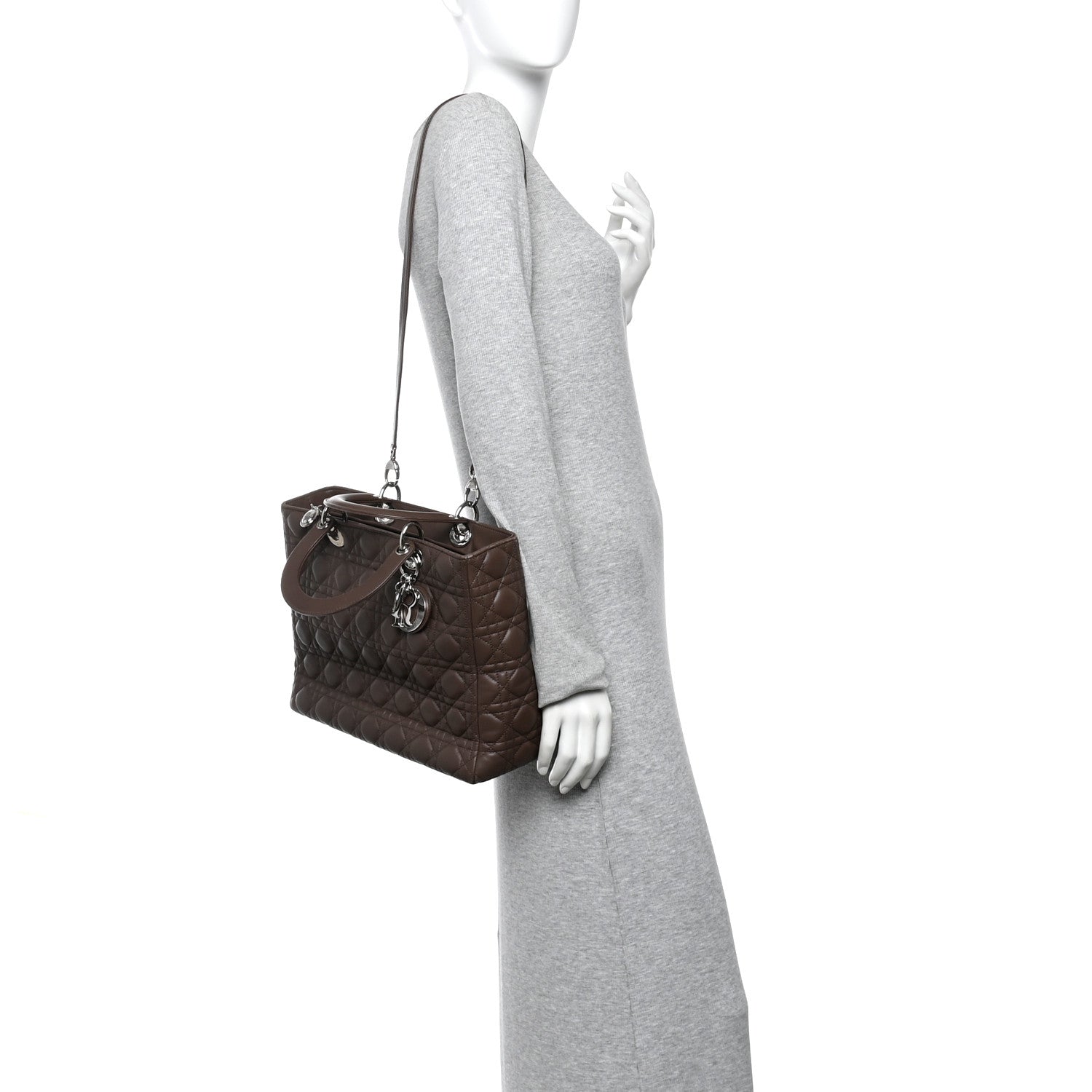 Christian Dior Lambskin Cannage Large Lady Dior Brown 2 of 11