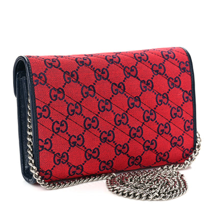 Gucci Monogram Multicolor Matelasse Diagonal GG Marmont Chain Wallet Red Blue 3 of 8