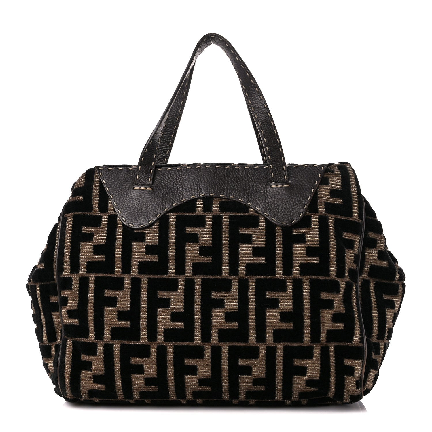Fendi Velvet Zucca Cuoio Romano Selleria Tote Tobacco Moro 1 of 10