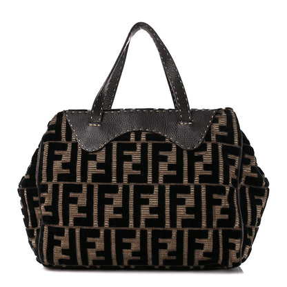 Fendi Velvet Zucca Cuoio Romano Selleria Tote Tobacco Moro 1 of 10