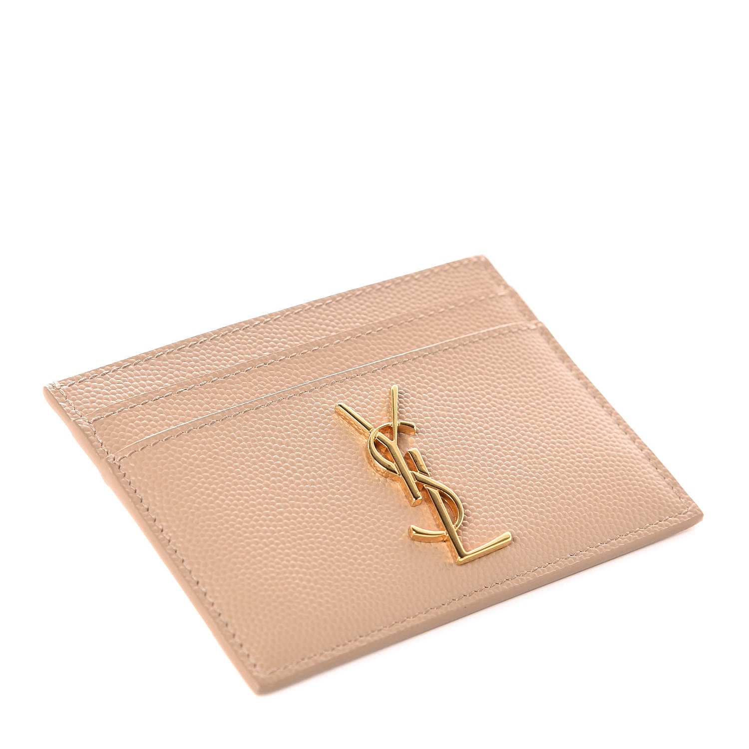 Saint Laurent Grain De Poudre Monogram Credit Card Case Dark Beige 4 of 7