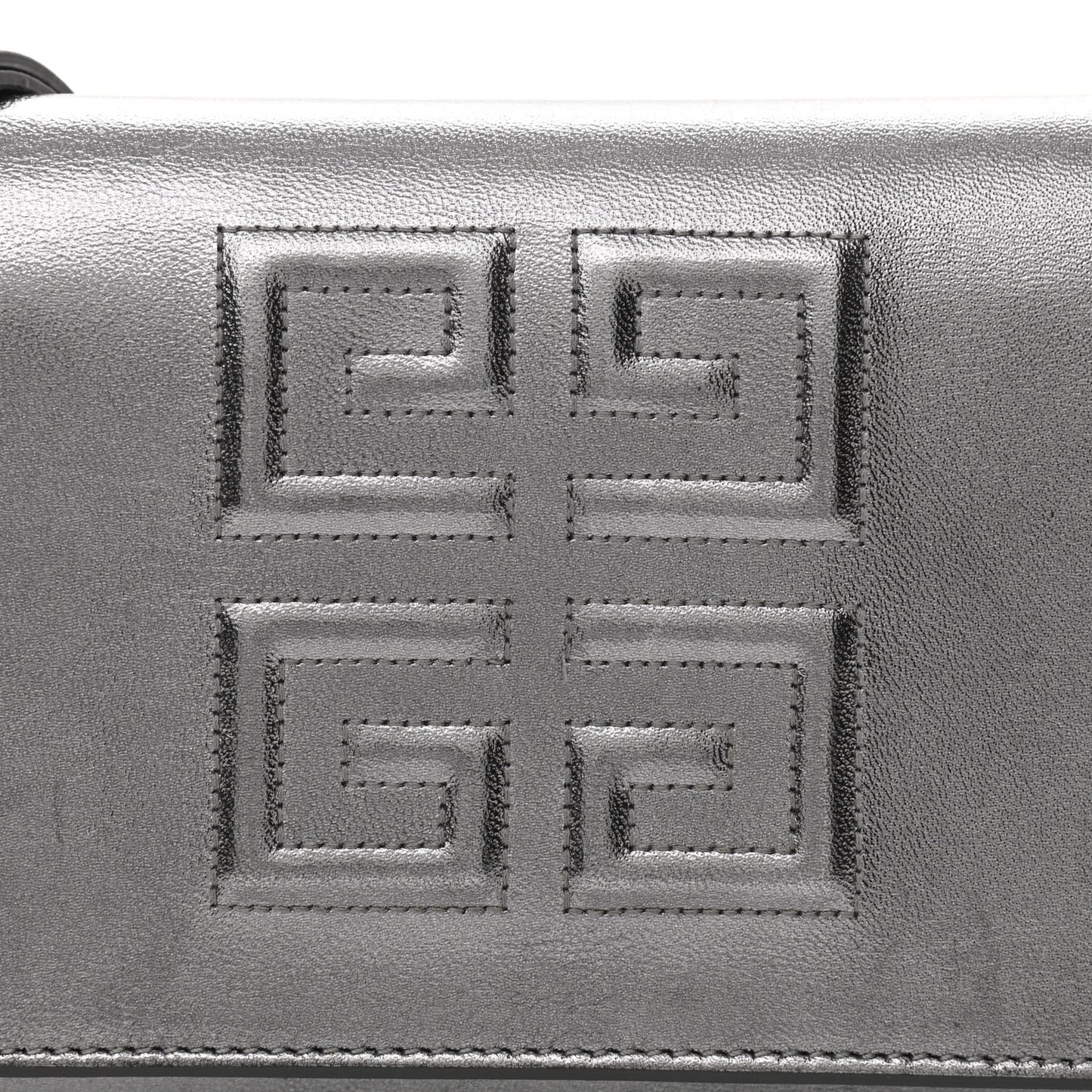 Metallic Lambskin Logo Chain Wallet Silver