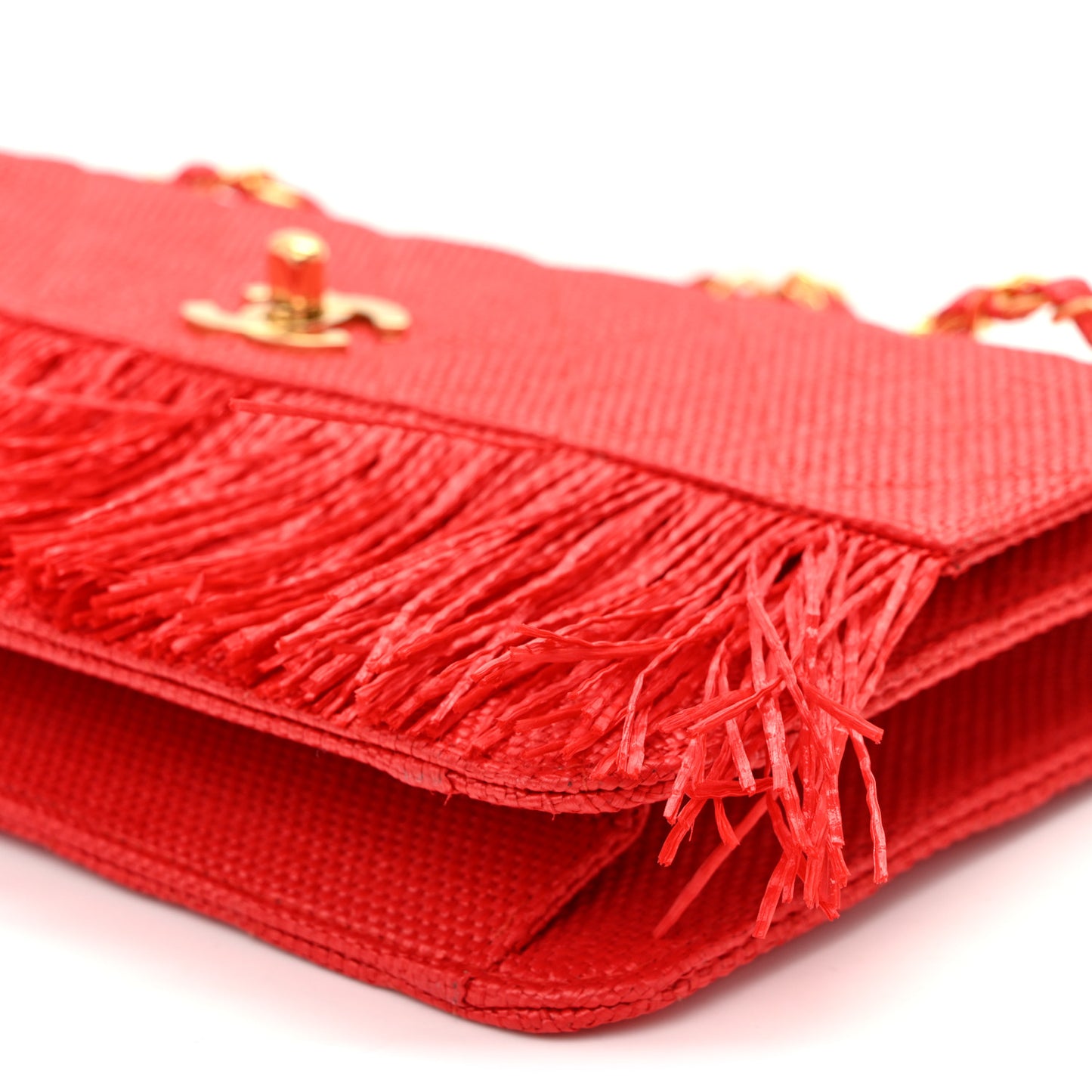Woven Raffia Quilted CC Fringe Flap Red
