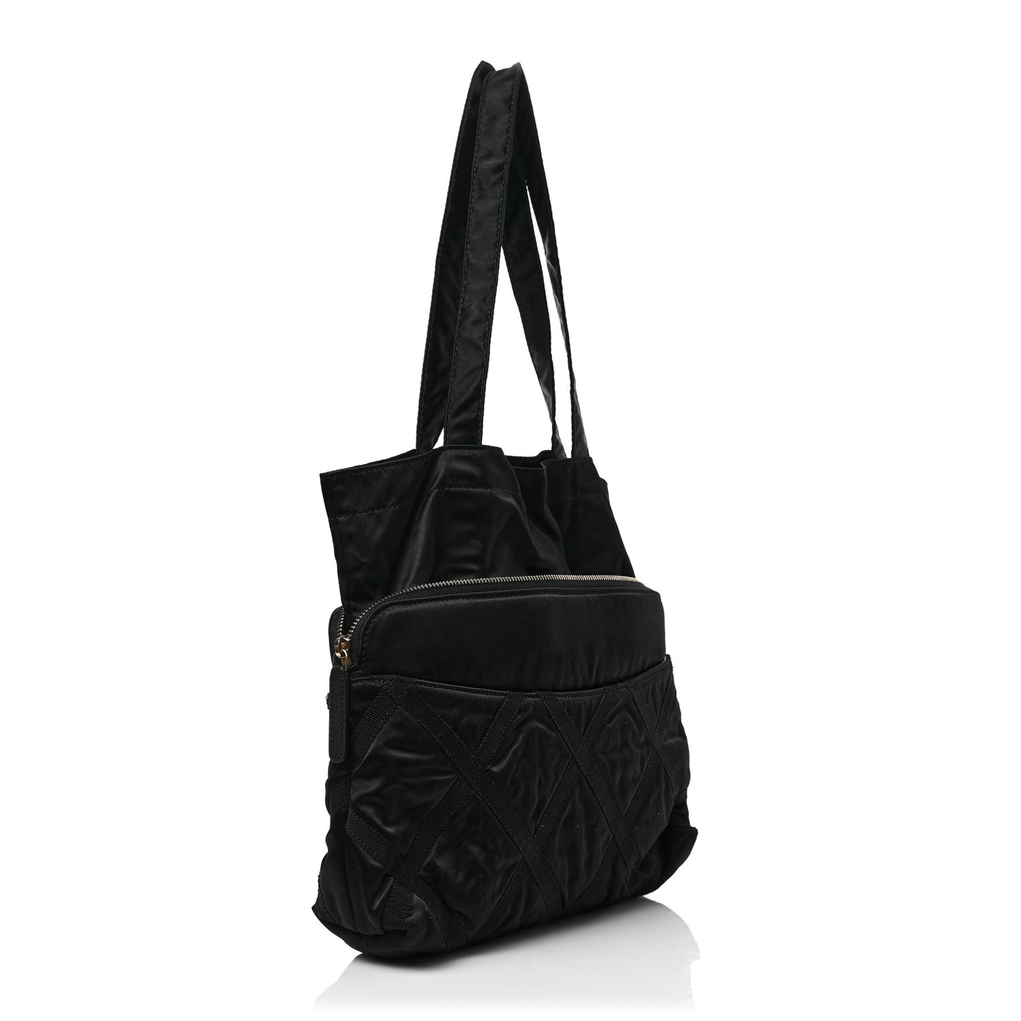 Nylon Grosgrain Large Lifestyle Pouch With Foldable Tote Black