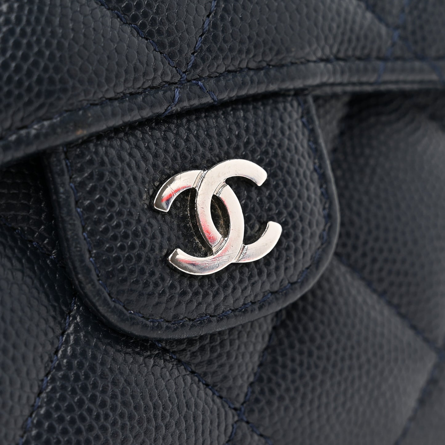 Caviar Quilted Compact Flap Wallet Navy