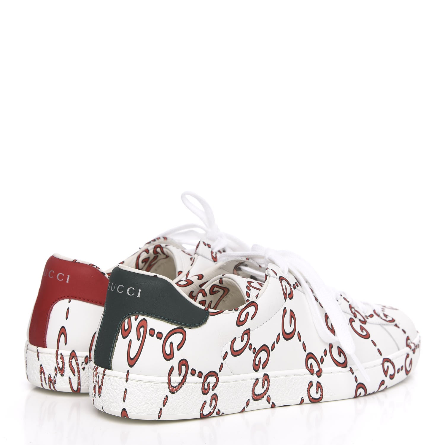 Gucci Calfskin GucciGhost Print Mens Ace Sneakers 7 White Hibiscus Red 4 of 9