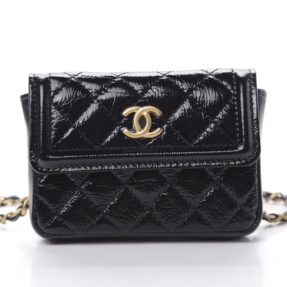 Chanel Shiny Aged Calfskin Quilted Waist Belt Bag Black 9 of 11