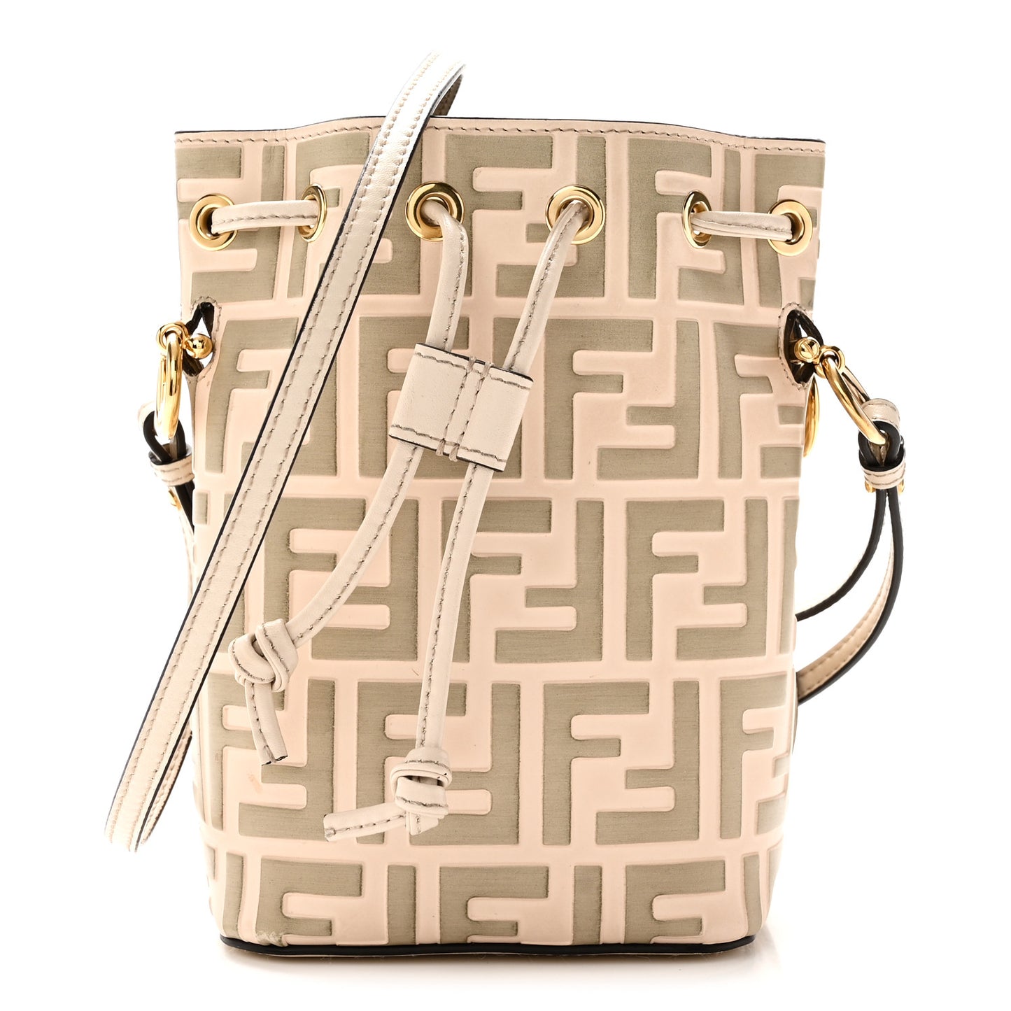 Vitello Liberty F is Fendi Bi-Color FF 1974 Embossed Mini Mon Tresor Bucket Bag Camelia Mandorlo