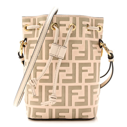 Fendi Vitello Liberty F is Fendi Bi-Color FF 1974 Embossed Mini Mon Tresor Bucket Bag Camelia Mandorlo 1 of 10