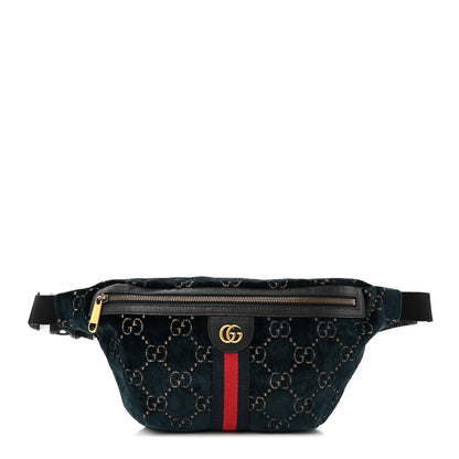Gucci Velvet GG Monogram Web Belt Bag Blue Beige 1 of 12