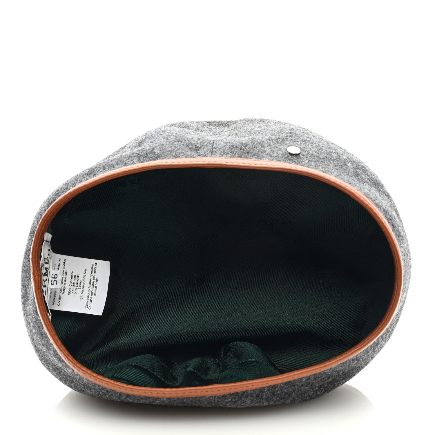 Hermes Cashmere Lambskin Femme Saint Honore Beret 56 Gris Flanelle Cognac 6 of 7