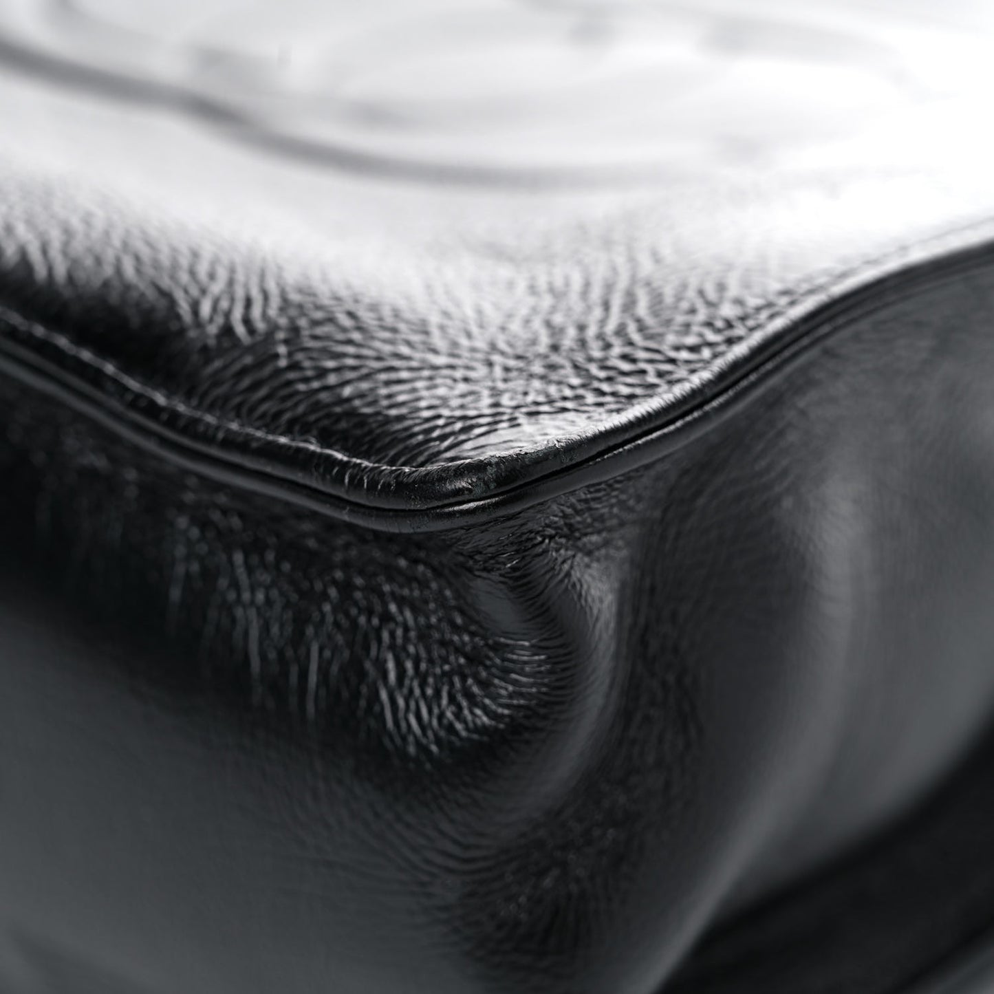 Shiny Aged Calfskin North South Shopping Bag Black