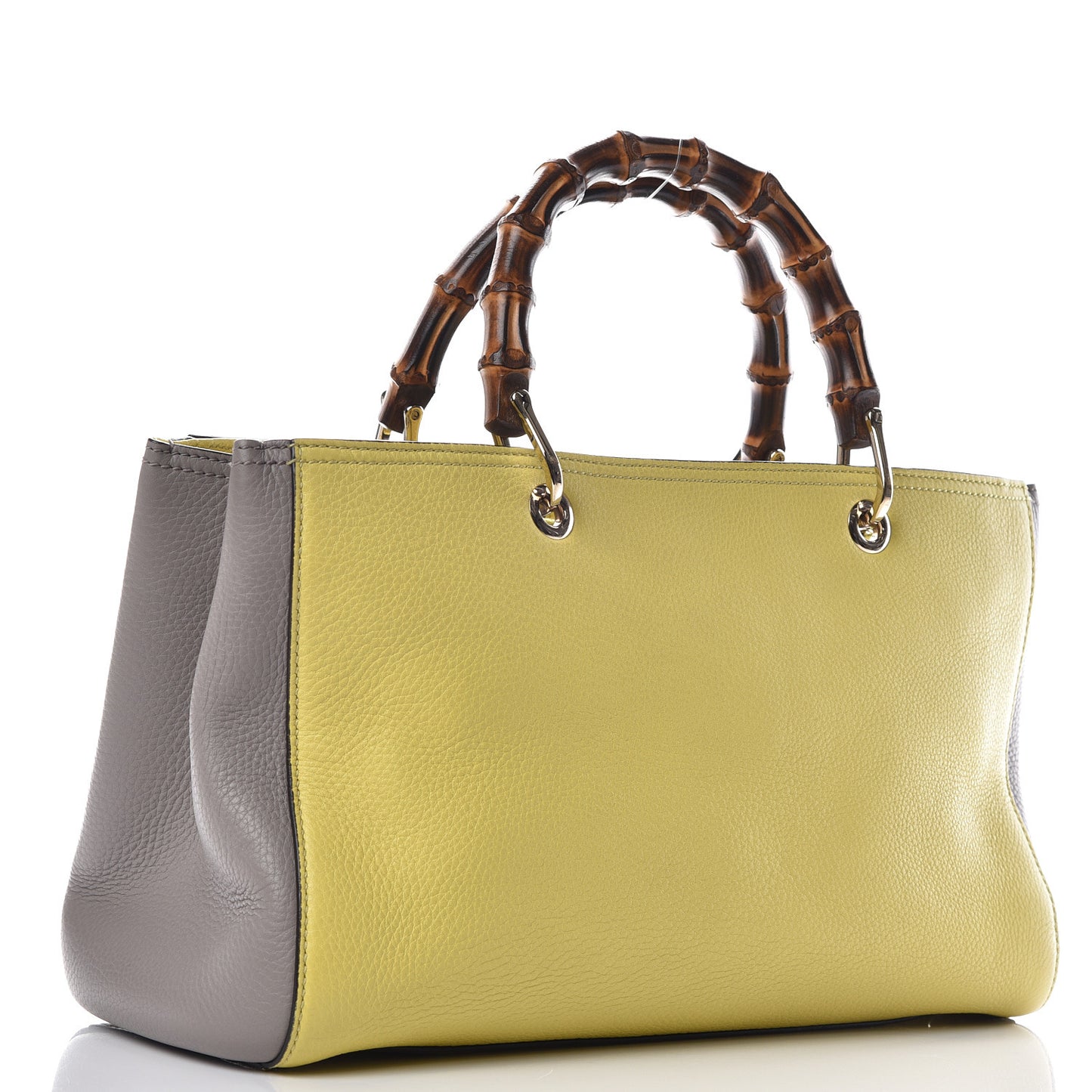 Pebbled Calfskin Medium Bamboo Shopper Tote Citrus Grey