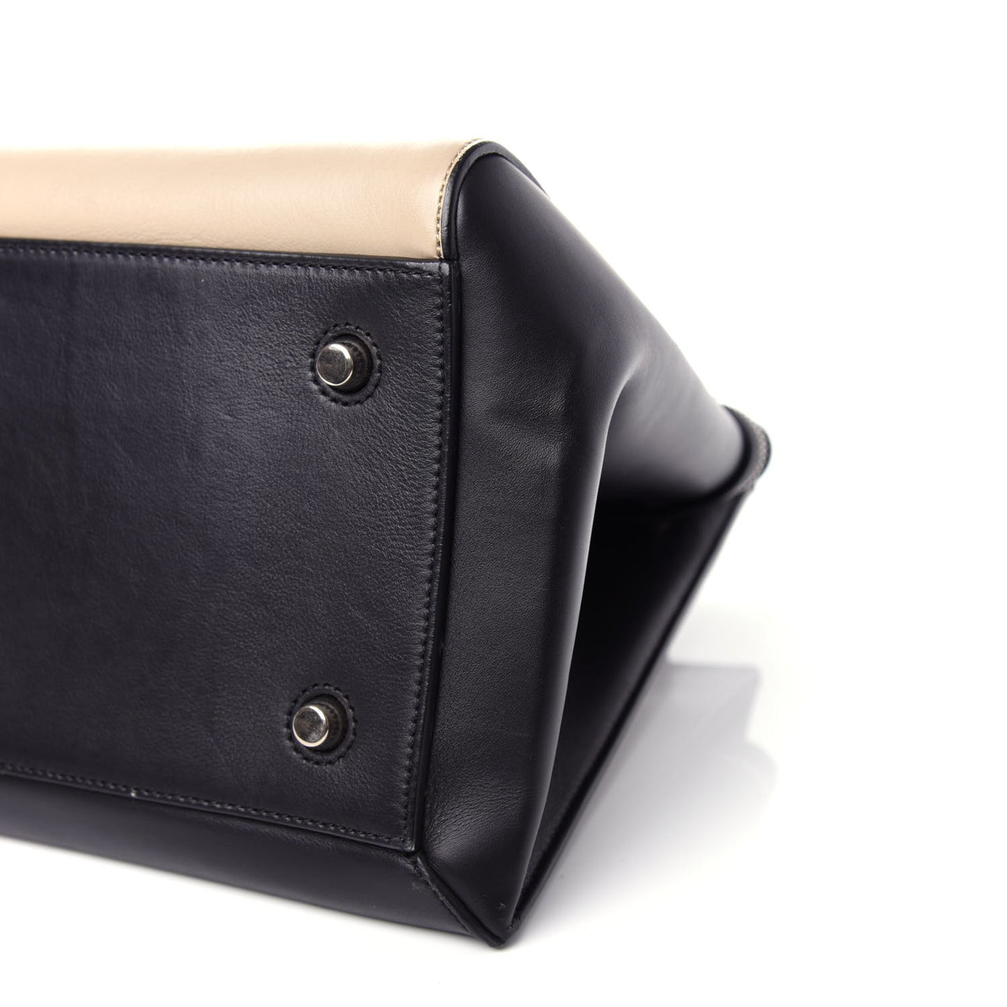 Supple Calfskin Large Bi-Color Edge Shoulder Bag Beige