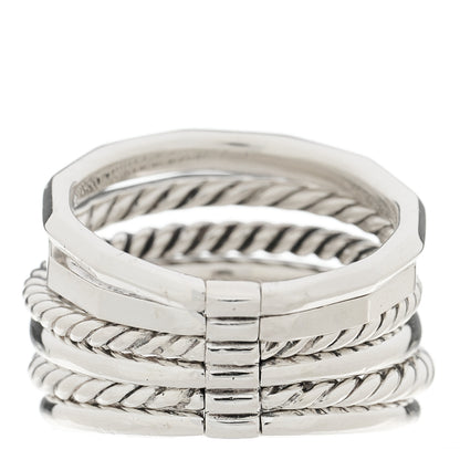 David Yurman Sterling Silver Diamond 16mm Stax Wide Stacked Ring 57 8 4 of 6