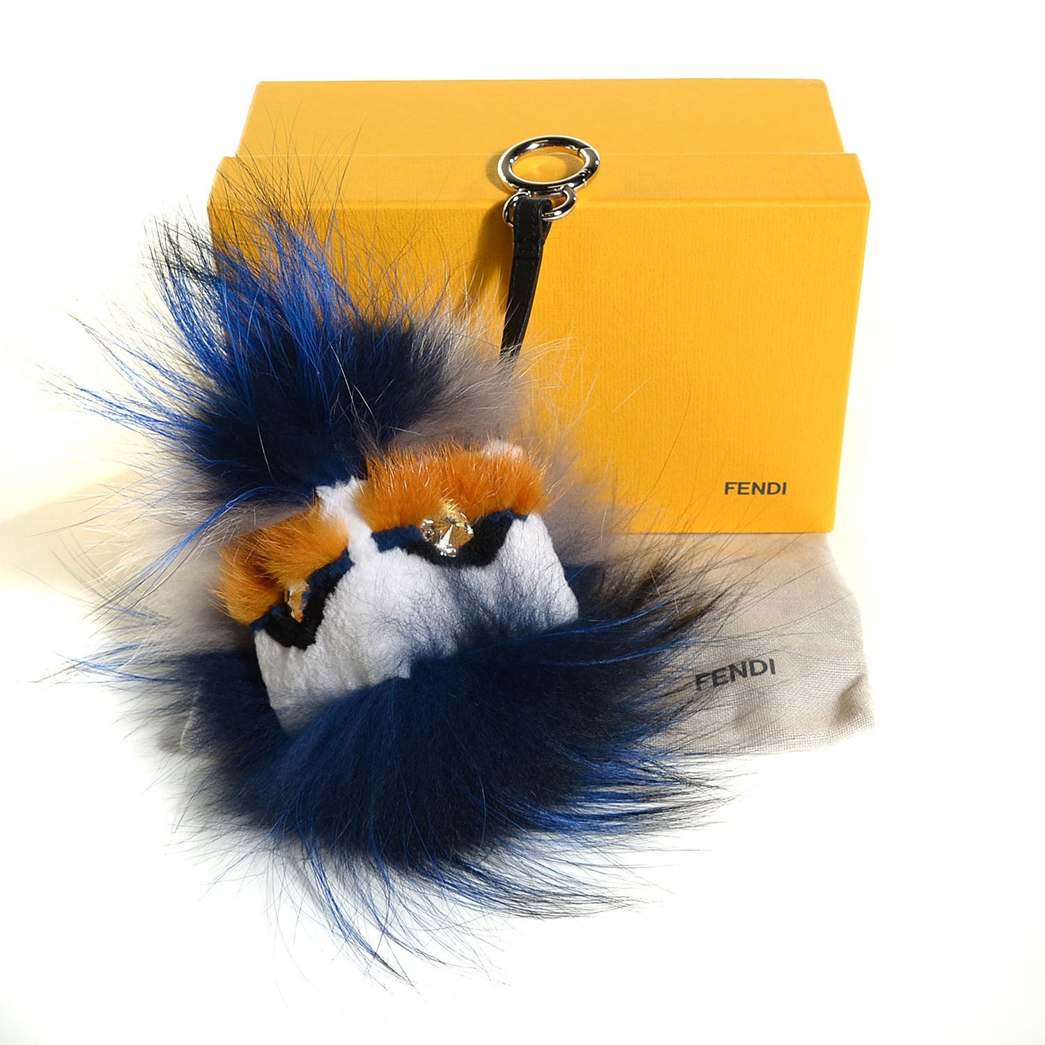 Fendi Mink Fox Rabbit Fur Crystal Glamoroso Monster Bag Charm Black Blue Grey 4 of 6