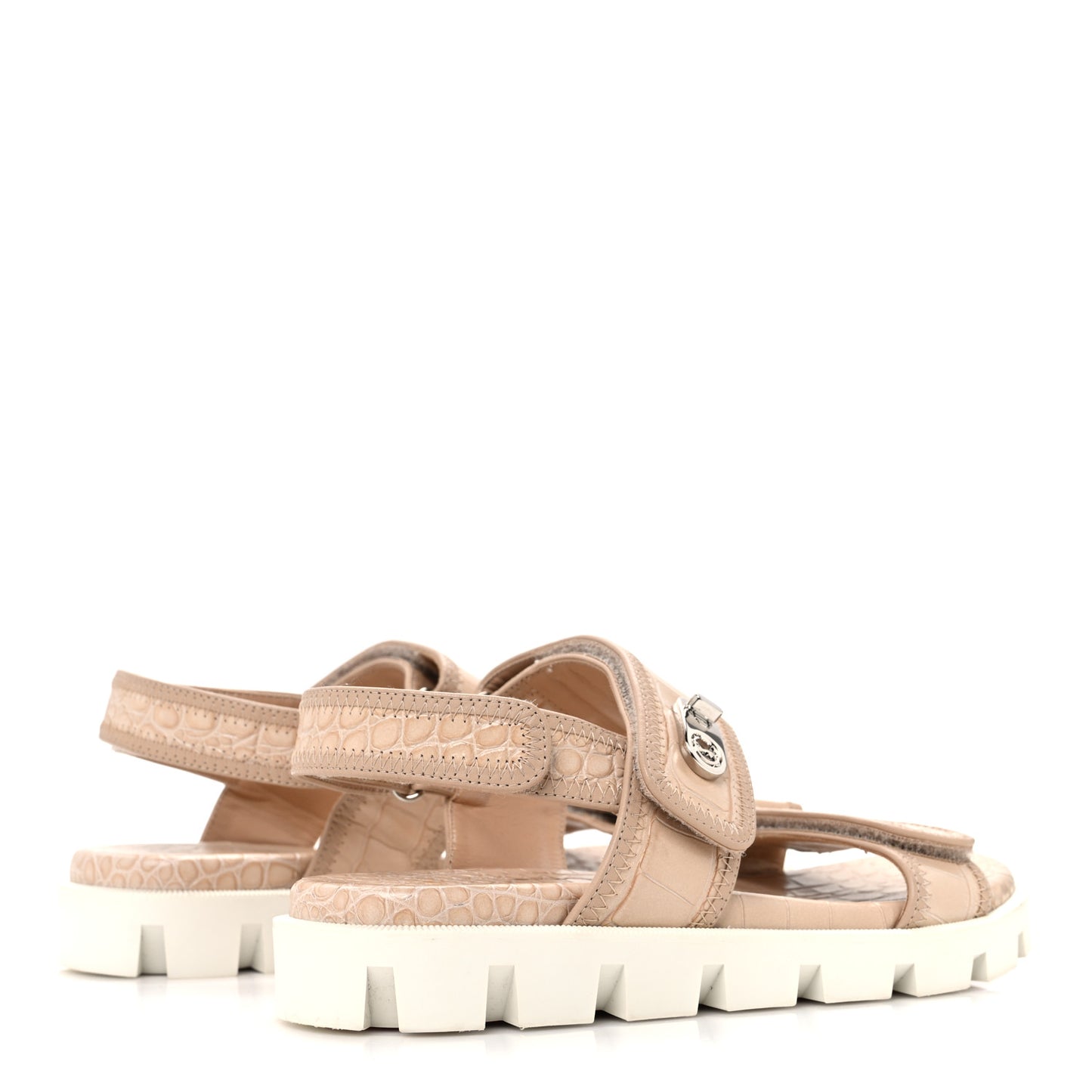 Calfskin Alligator Embossed Nappa Lock Cool Flat Sandals 38.5 Nougat