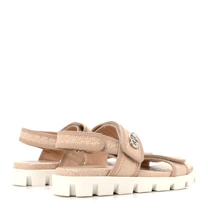 Christian Louboutin Calfskin Alligator Embossed Nappa Lock Cool Flat Sandals 38.5 Nougat 5 of 9