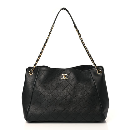 Chanel Grained Calfskin Stitched Large Supple Rock Shopping Tote Black 1 of 10
