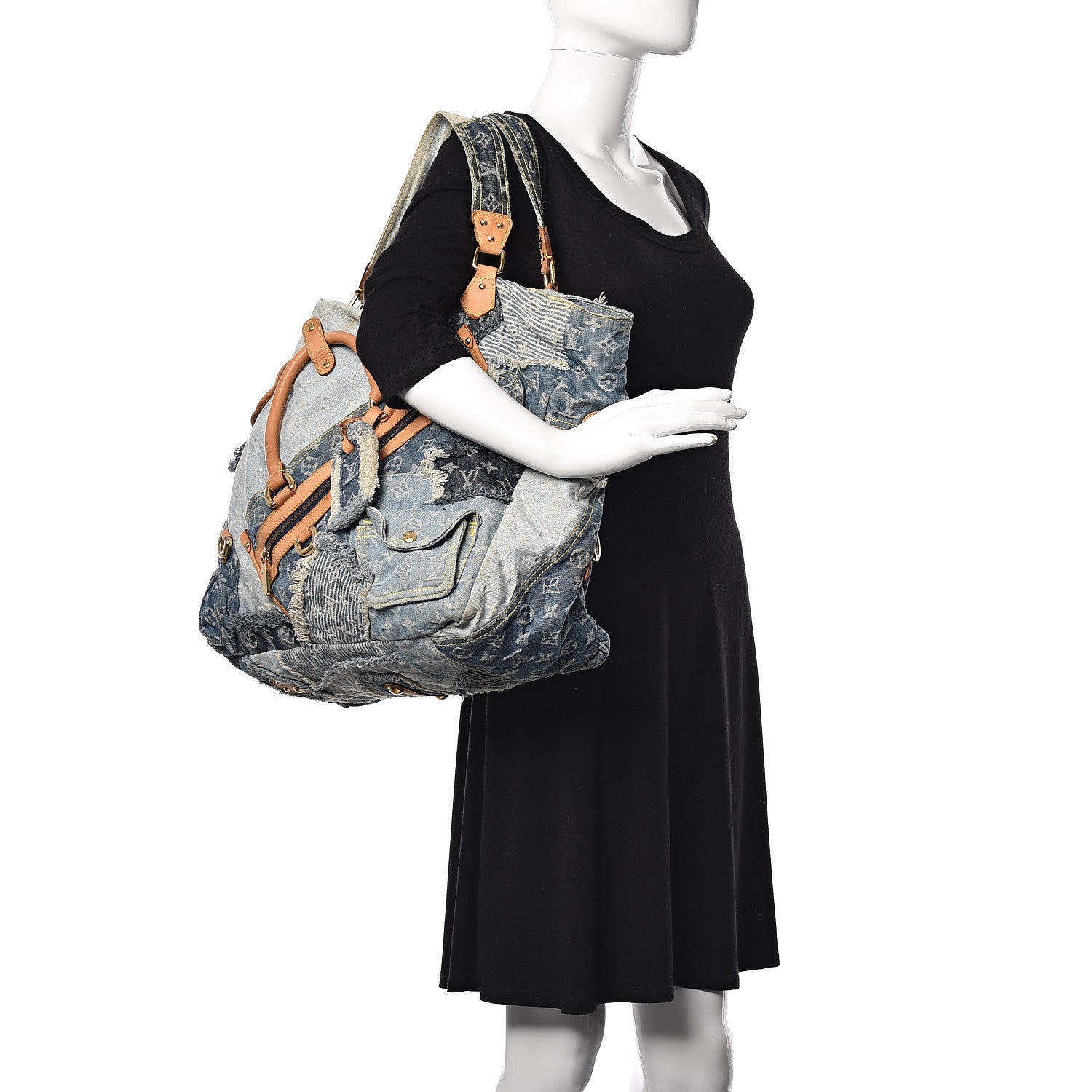 Louis Vuitton Denim Patchwork Cabby Tote Blue 2 of 16
