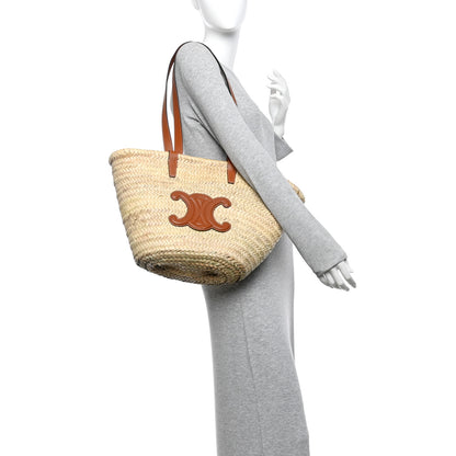 Celine Raffia Calfskin Triomphe Medium Panier Tan 2 of 9