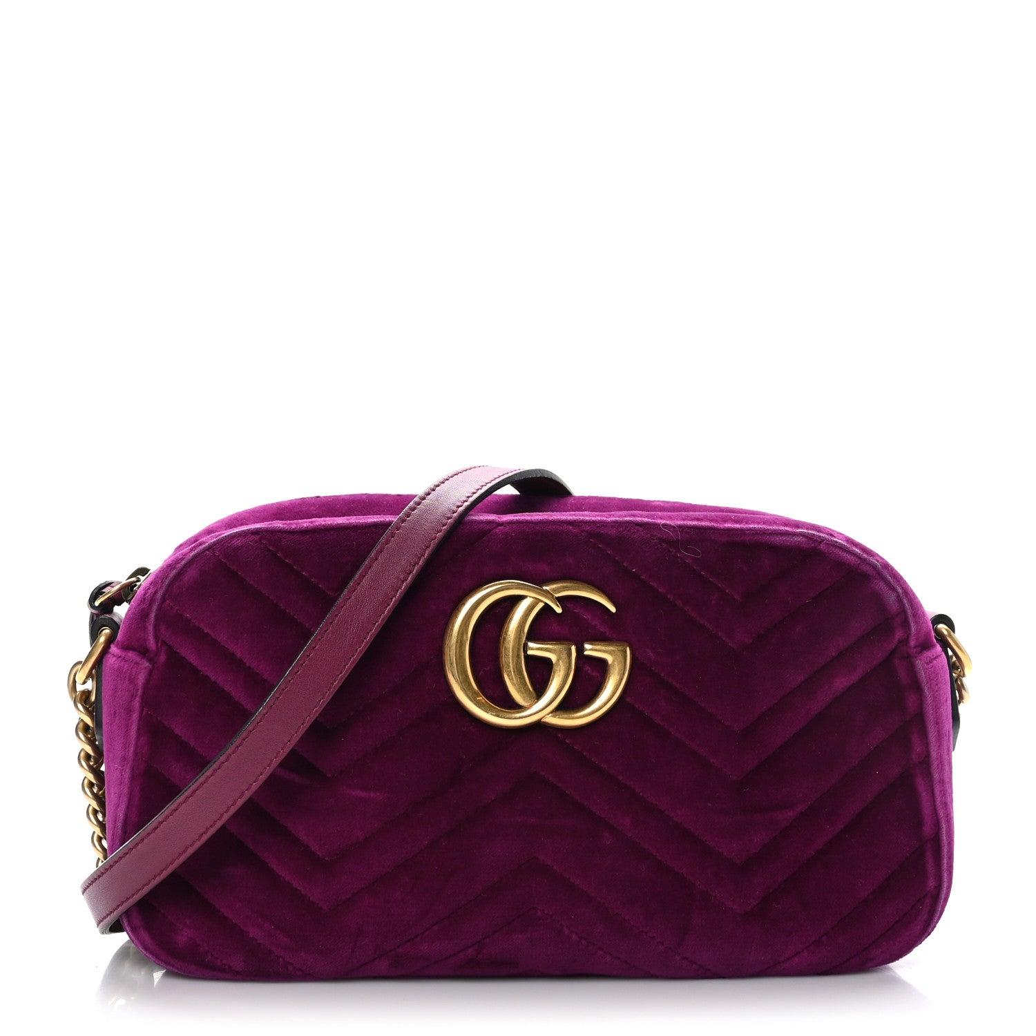 Gucci Velvet Matelasse Small GG Marmont Chain Shoulder Bag Fuchsia Violet Cyclamen 1 of 10