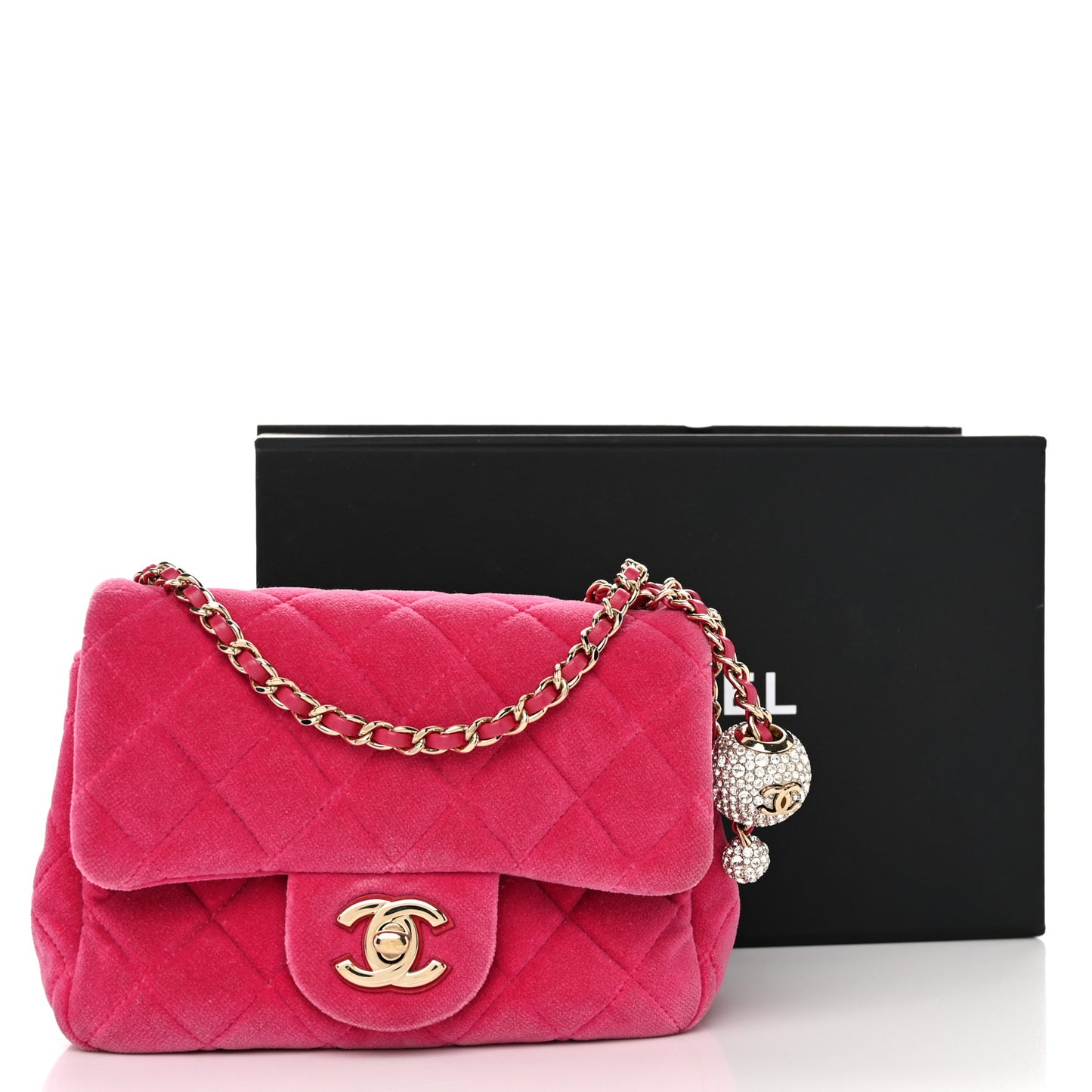 Velvet Quilted Mini Square Pearl Crush Flap Fuchsia