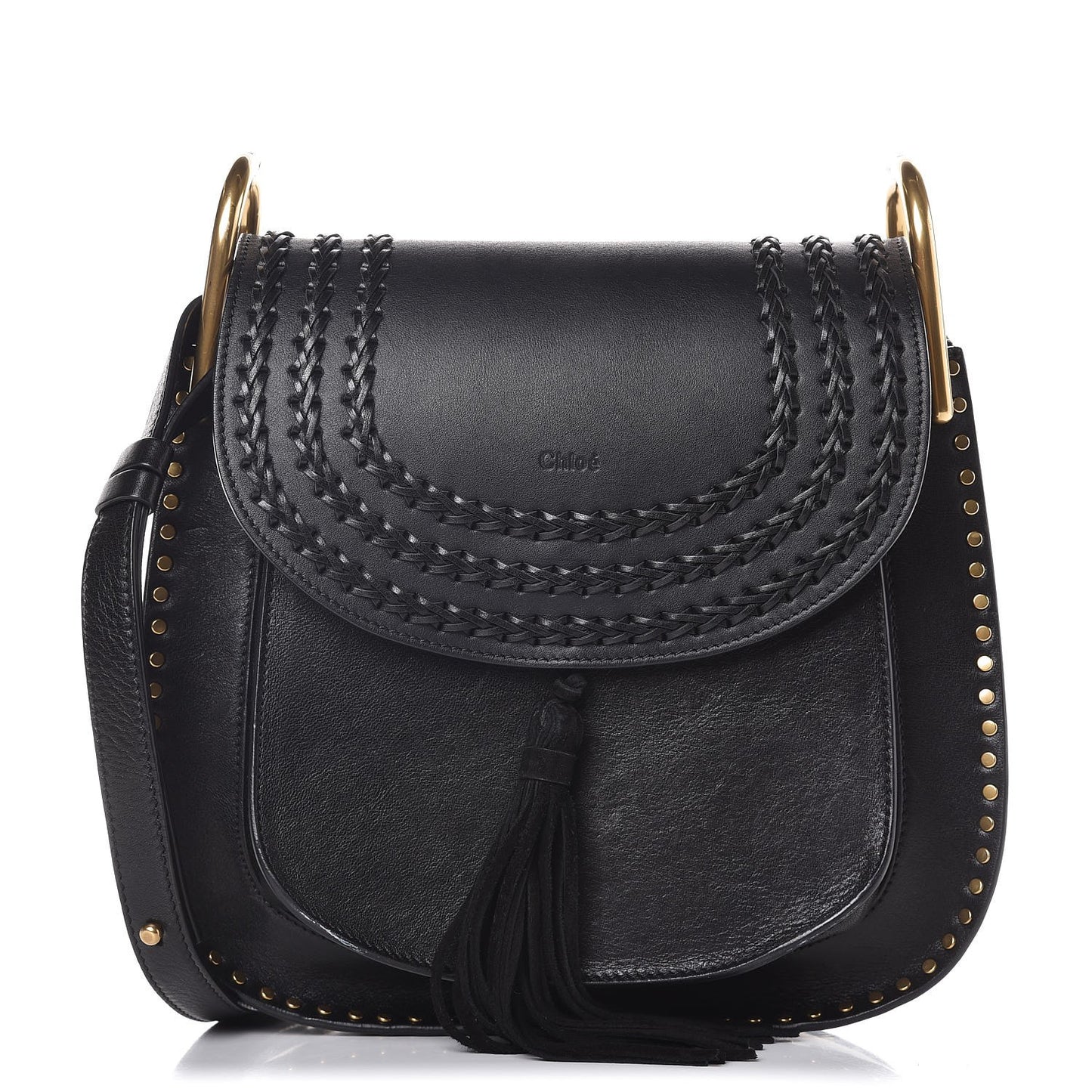 Calfskin Braided Medium Hudson Shoulder Bag Black
