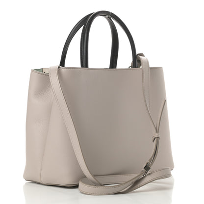 Fendi Vitello Dolce Fox Goat Bi-Color Sad Eyes Mirror Charm Petite 2Jours Tote Grigio Polvere Black 3 of 16