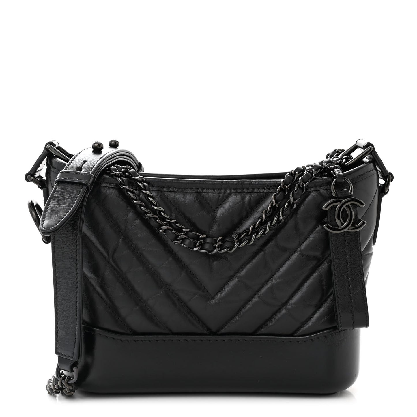Aged Calfskin Chevron Quilted Small Gabrielle Hobo So Black