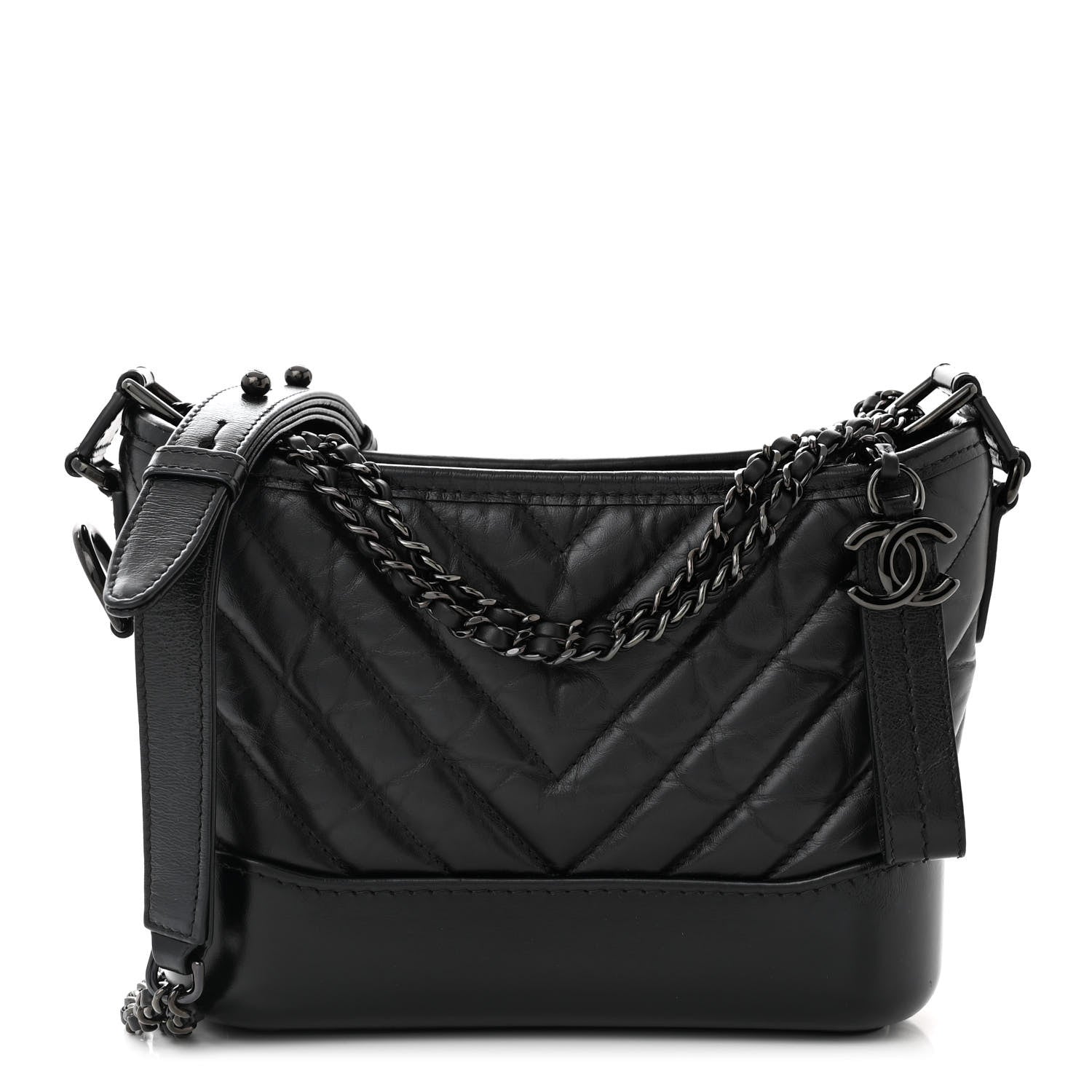 Chanel Aged Calfskin Chevron Quilted Small Gabrielle Hobo So Black 1 of 10