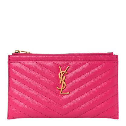 Saint Laurent Grain De Poudre Chevron Monogram Bill Pouch Fresh Fuschia 1 of 14