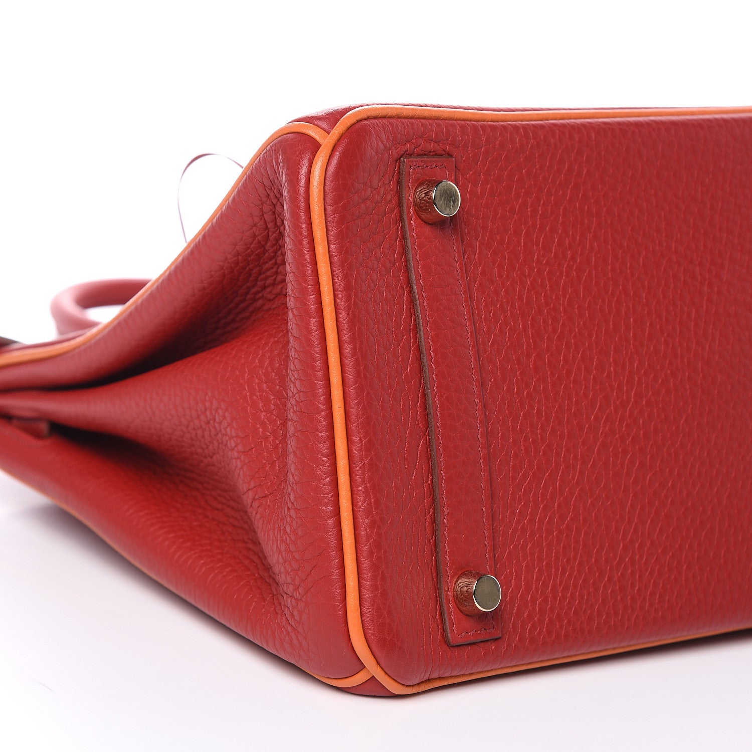 Hermes Taurillon Clemence Horseshoe Bi-Color Birkin 30 Rouge Garance and Orange 18 of 28