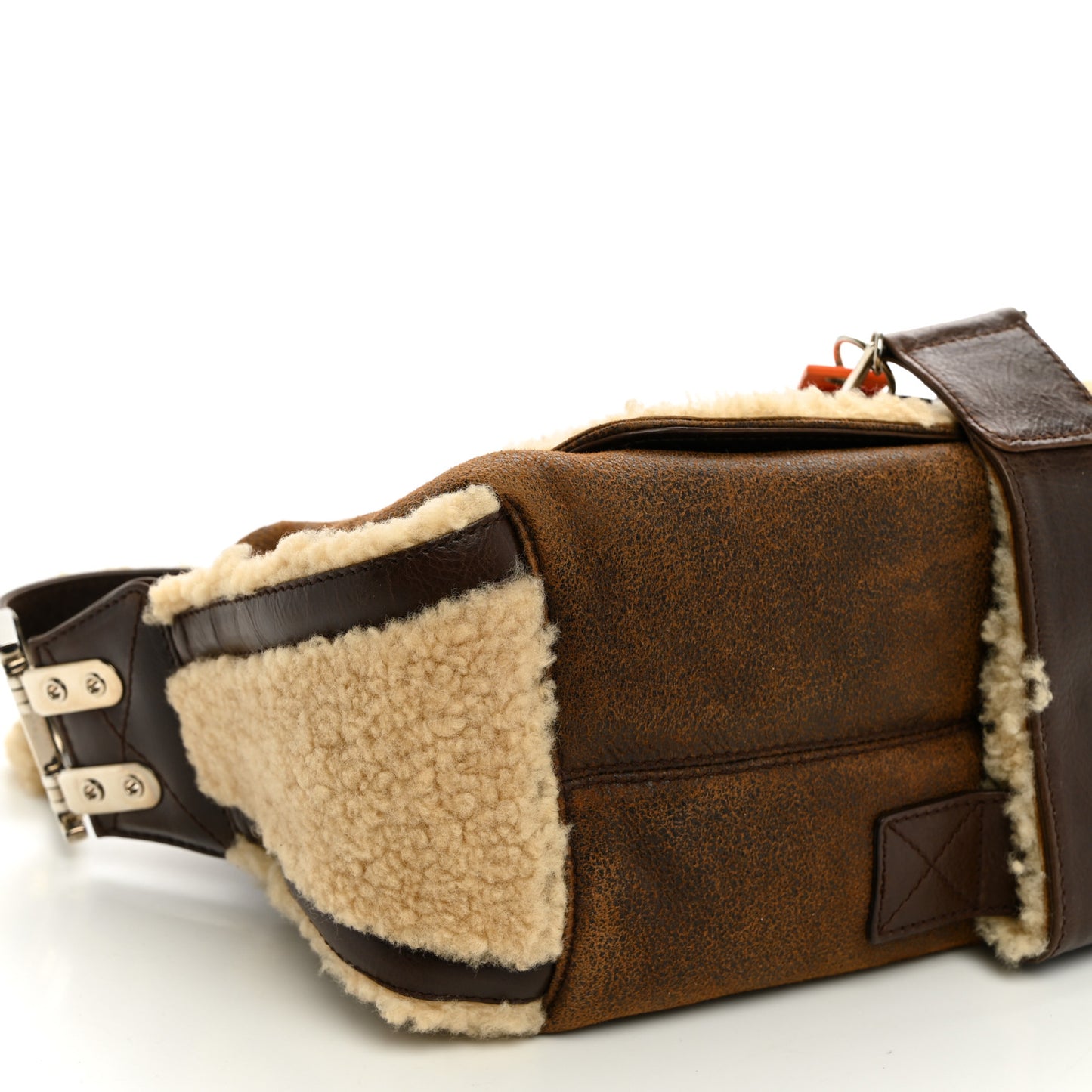 Suede Shearling Flight East West Bag Brown Beige