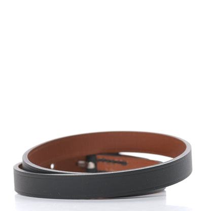 Hermes Chamonix Tadelakt Behapi Double Tour Reversible Bracelet T3 Black Fauve 3 of 4