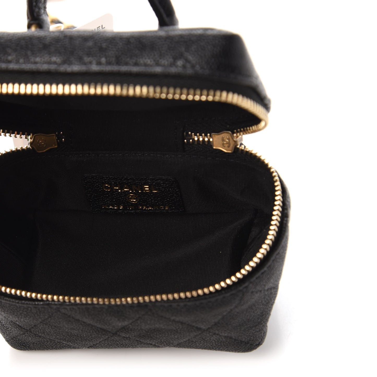 Caviar Quilted Mini Top Handle Vanity With Chain Black