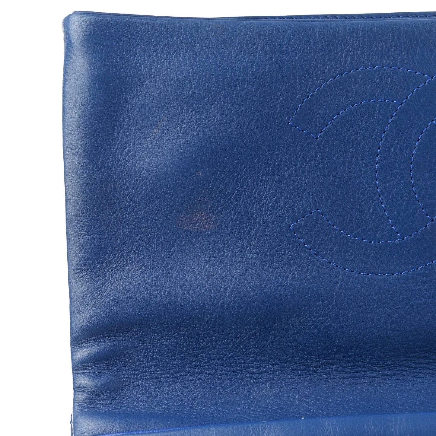 Calfskin Stitched Thin City Clutch Blue
