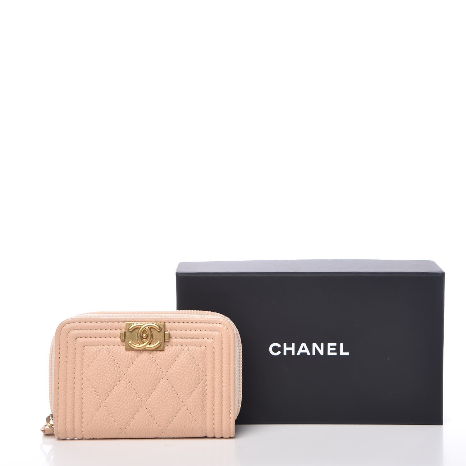 Chanel Caviar Quilted Boy Zip Around Coin Purse Wallet Beige Clair 8 of 8