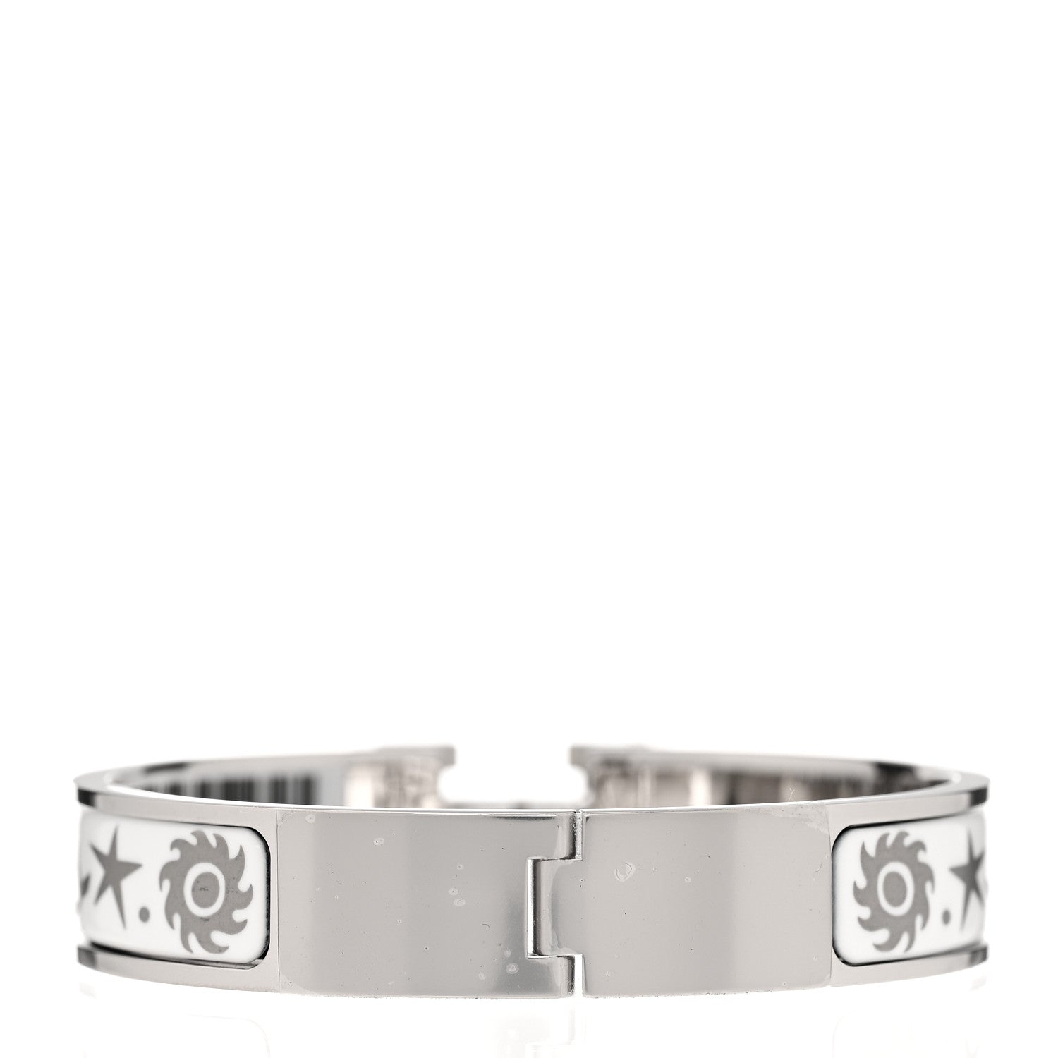 Hermes Enamel Printed Narrow Sous le Charme d'Orphee Clic Clac H Bracelet PM Blanc Platine 3 of 5