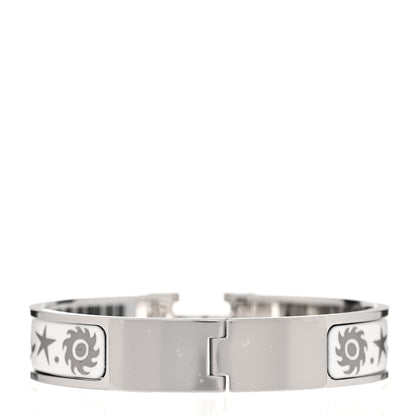 Hermes Enamel Printed Narrow Sous le Charme d'Orphee Clic Clac H Bracelet PM Blanc Platine 3 of 5