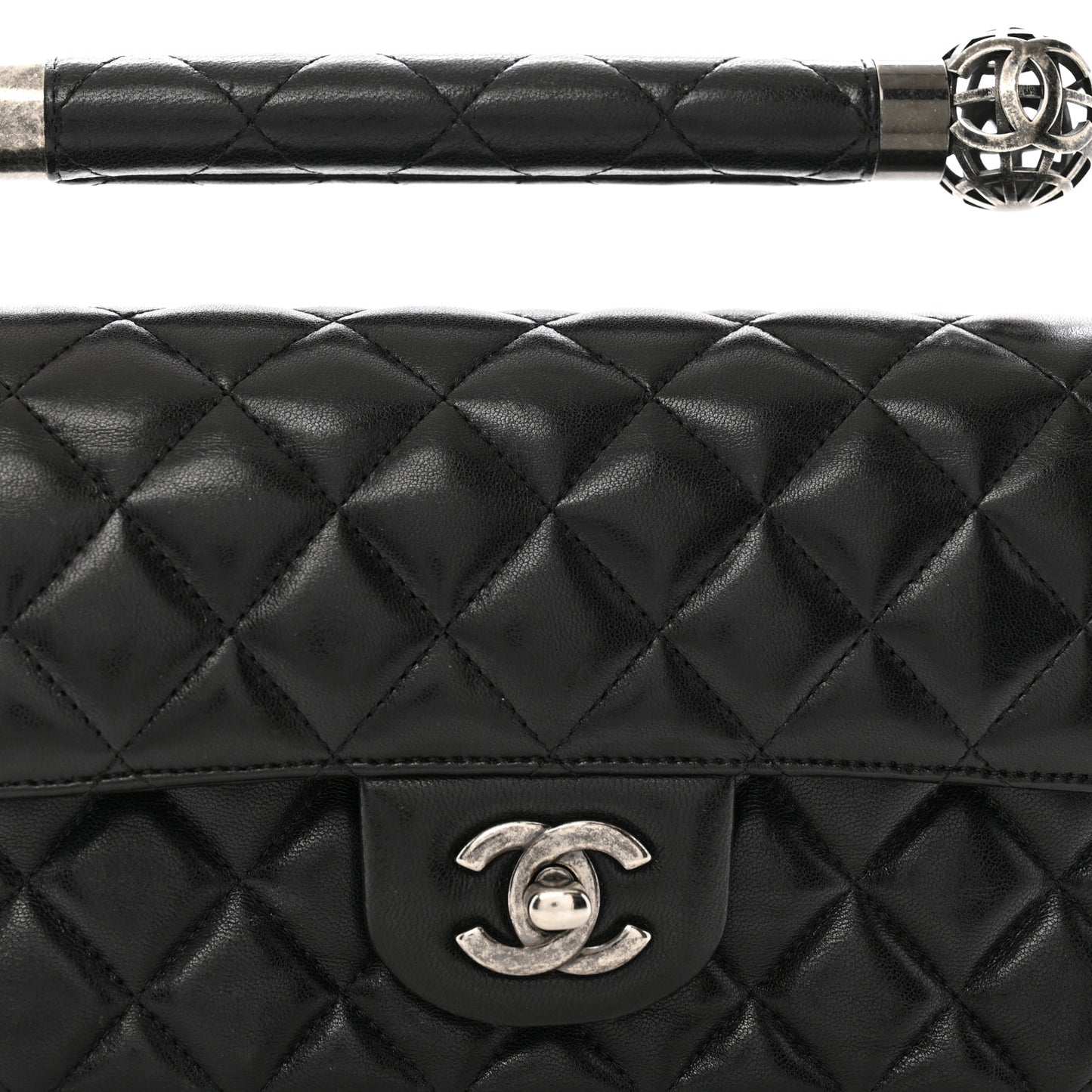 Lambskin Quilted Mini Around the World Flap Black
