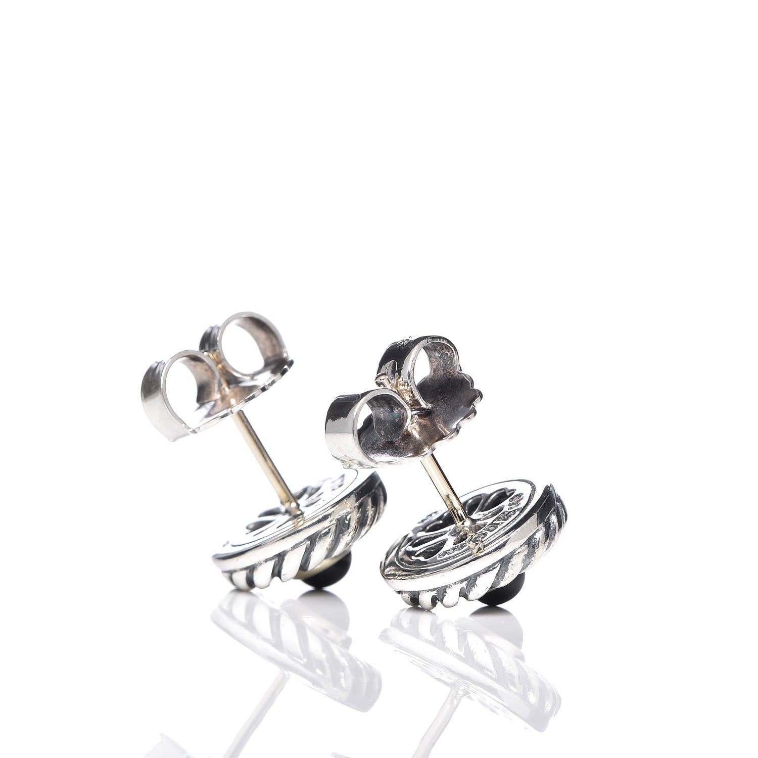 David Yurman Sterling Silver 14K Yellow Gold Black Onyx Cookie Earrings 3 of 4