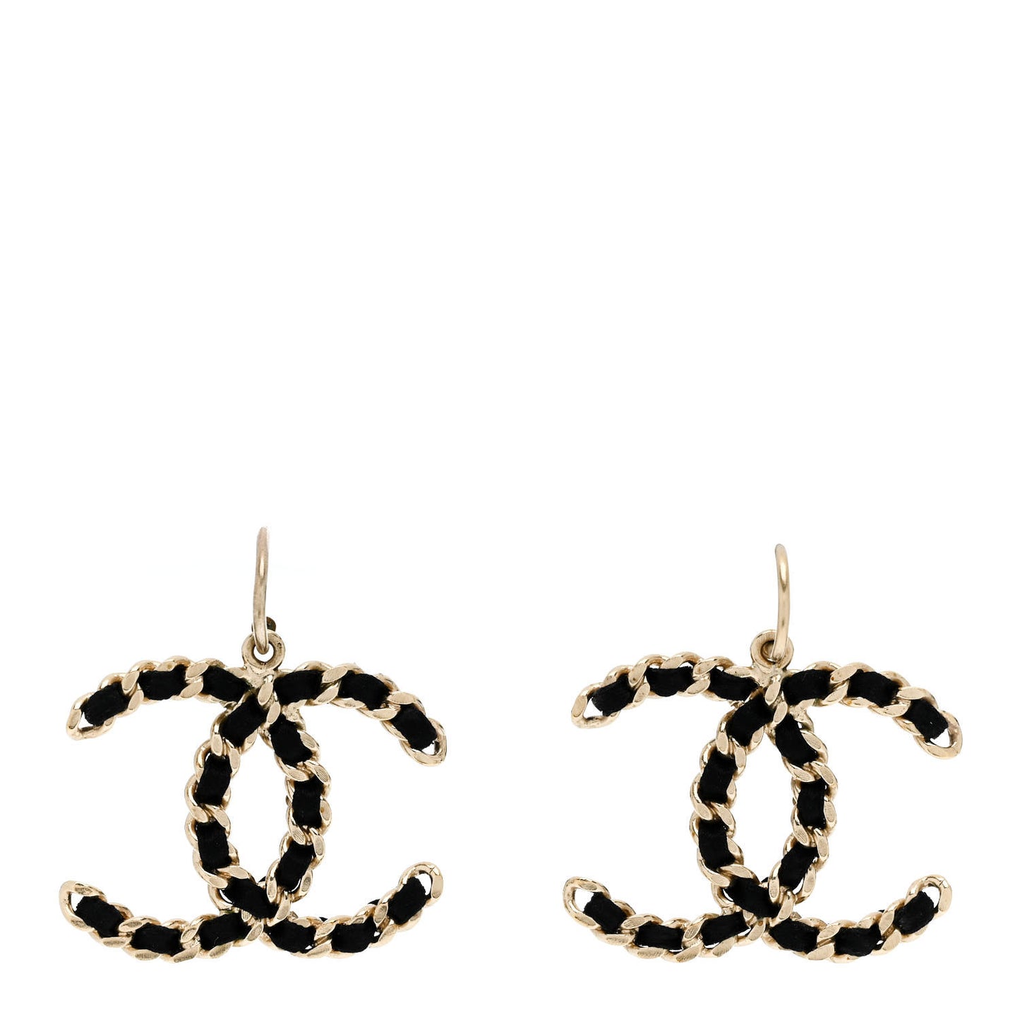 Satin CC Chain Earrings Light Gold Black