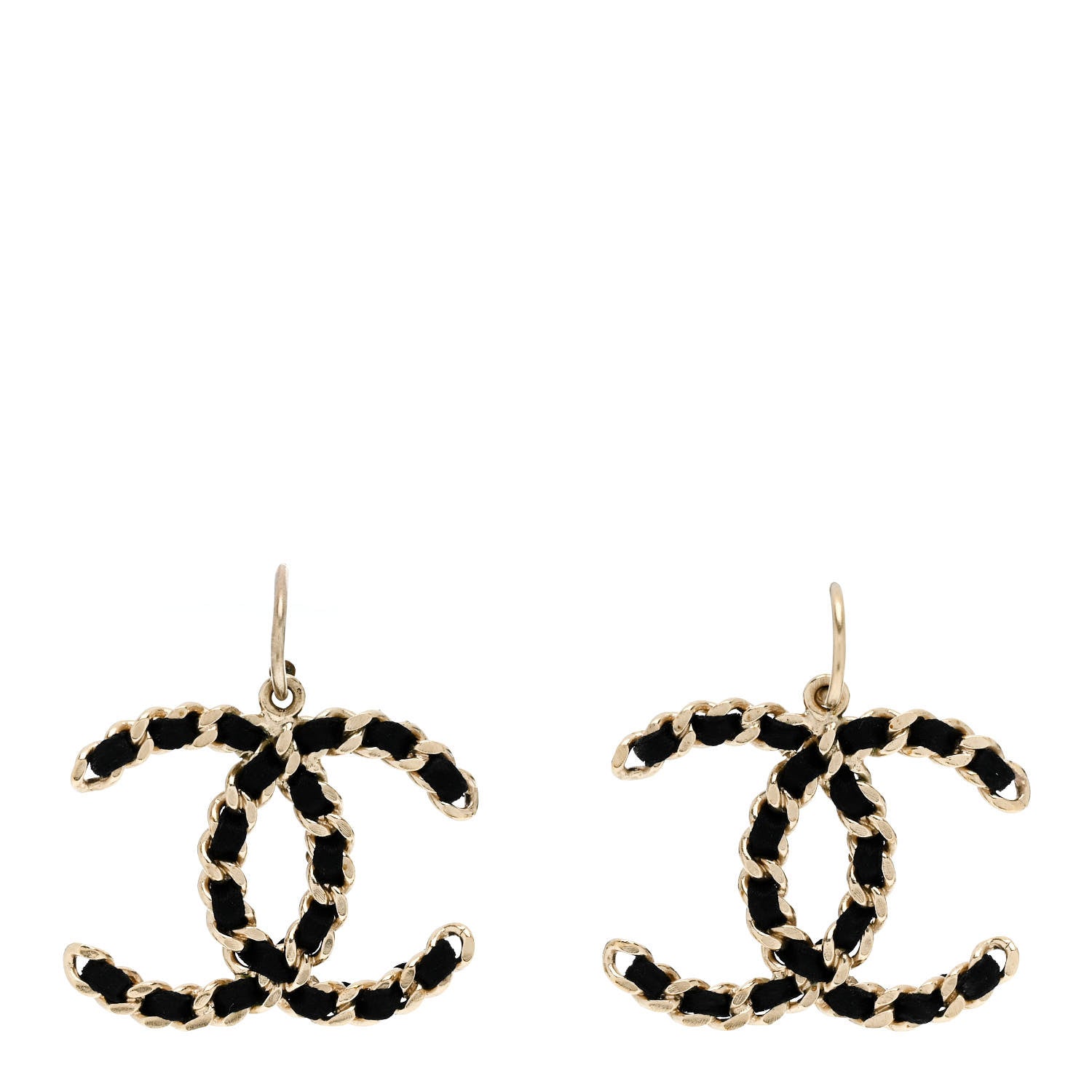 Chanel Satin CC Chain Earrings Light Gold Black 1 of 4
