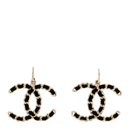 Chanel Satin CC Chain Earrings Light Gold Black 1 of 4
