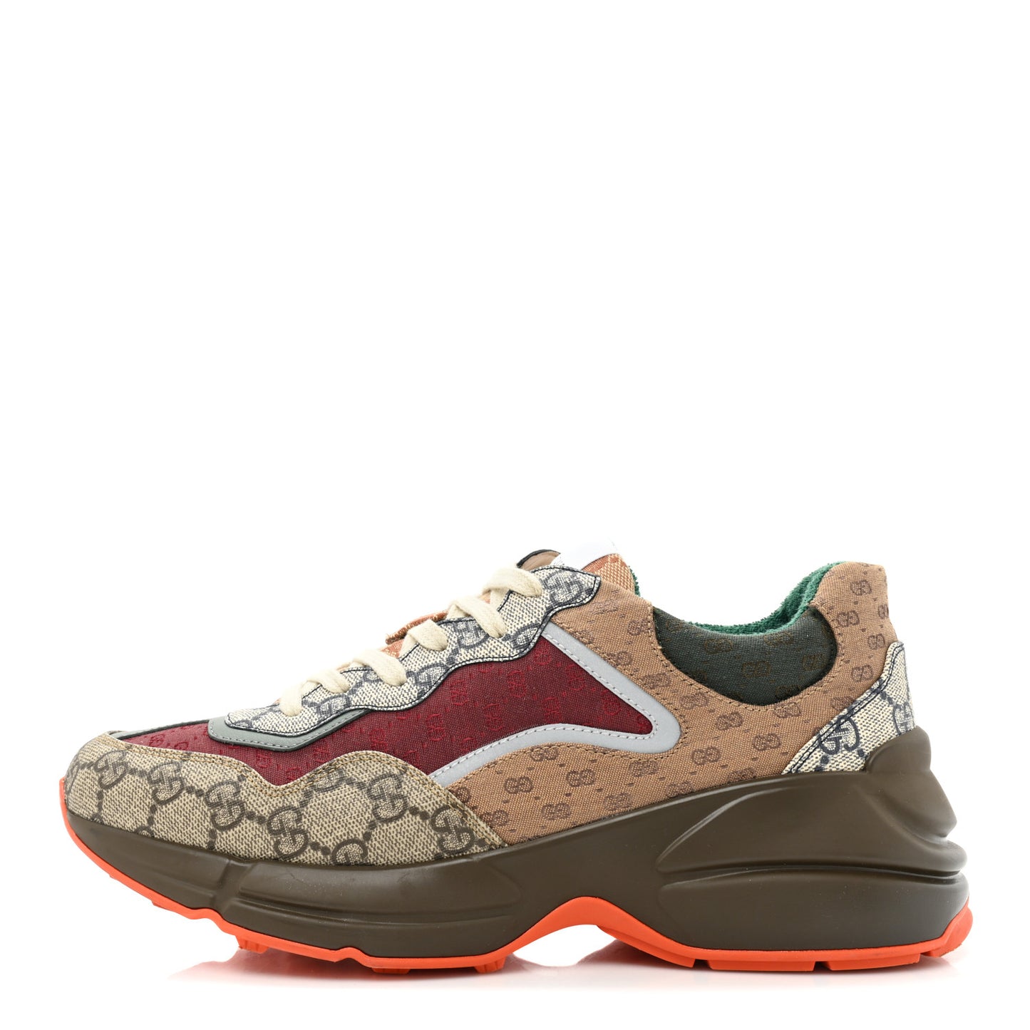 GG Supreme Monogram Mix Monogram Womens Rhyton Sneakers 40 Bordeaux Beige Ebony